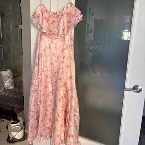 Sweet Passion Blush Pink Floral Print Organza Maxi Dress